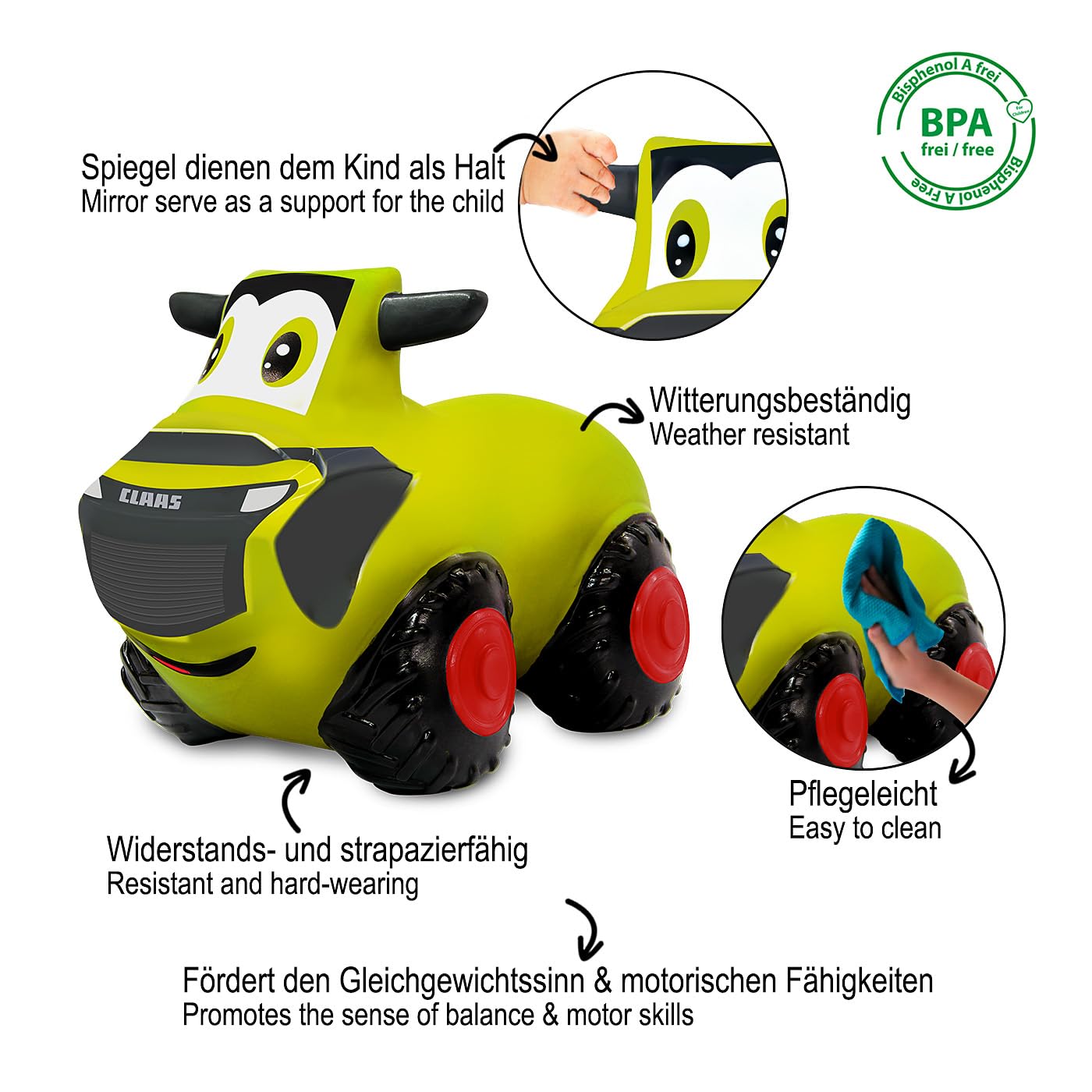 JAMARA 466010 Claas HoppyDoo - Juguete para niños, Juguete para Saltar para niños en Interiores y Exteriores, Regalo para niños, Juguete de jardín, Rebote, fácil de Limpiar, sin BPA, con Bomba