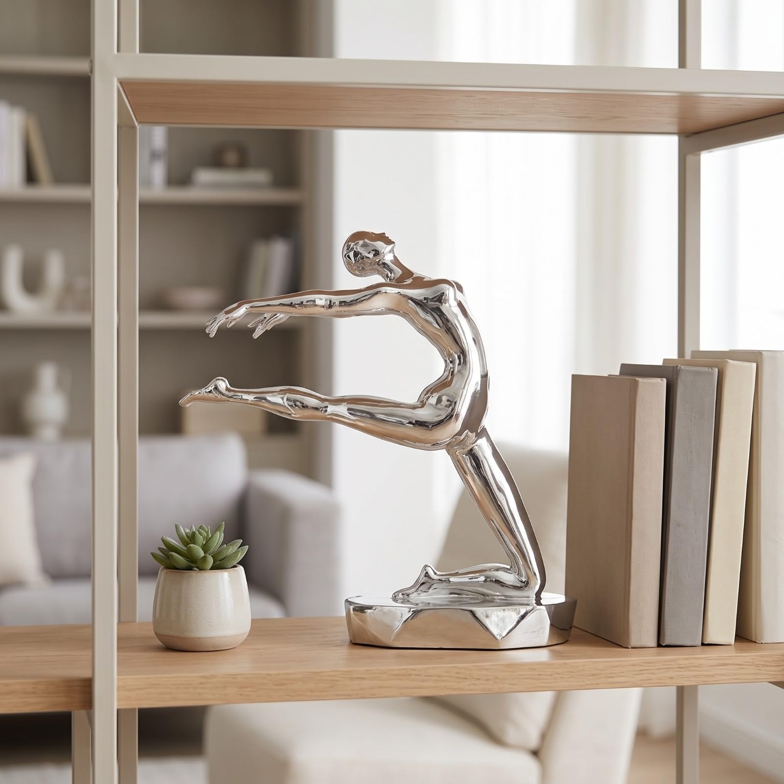 Statuetta Stilizzata Moderno Decorazione | Statua da Tavolo, Astratto, per Soggiorno, Studio, Libreria, Nero, 34x14x33cm