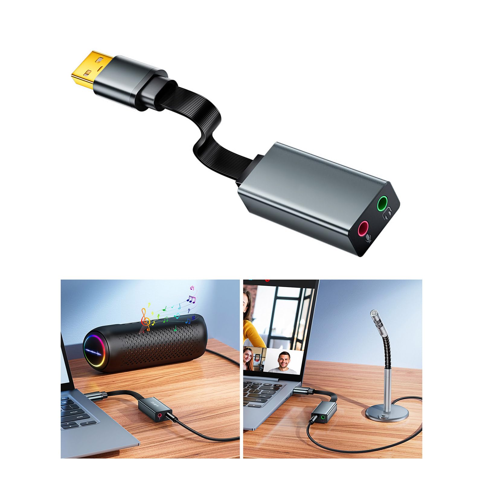 Kangnice USB Sound Adapter with Microphone Input and Headphone Output Multiple Aluminum Casing