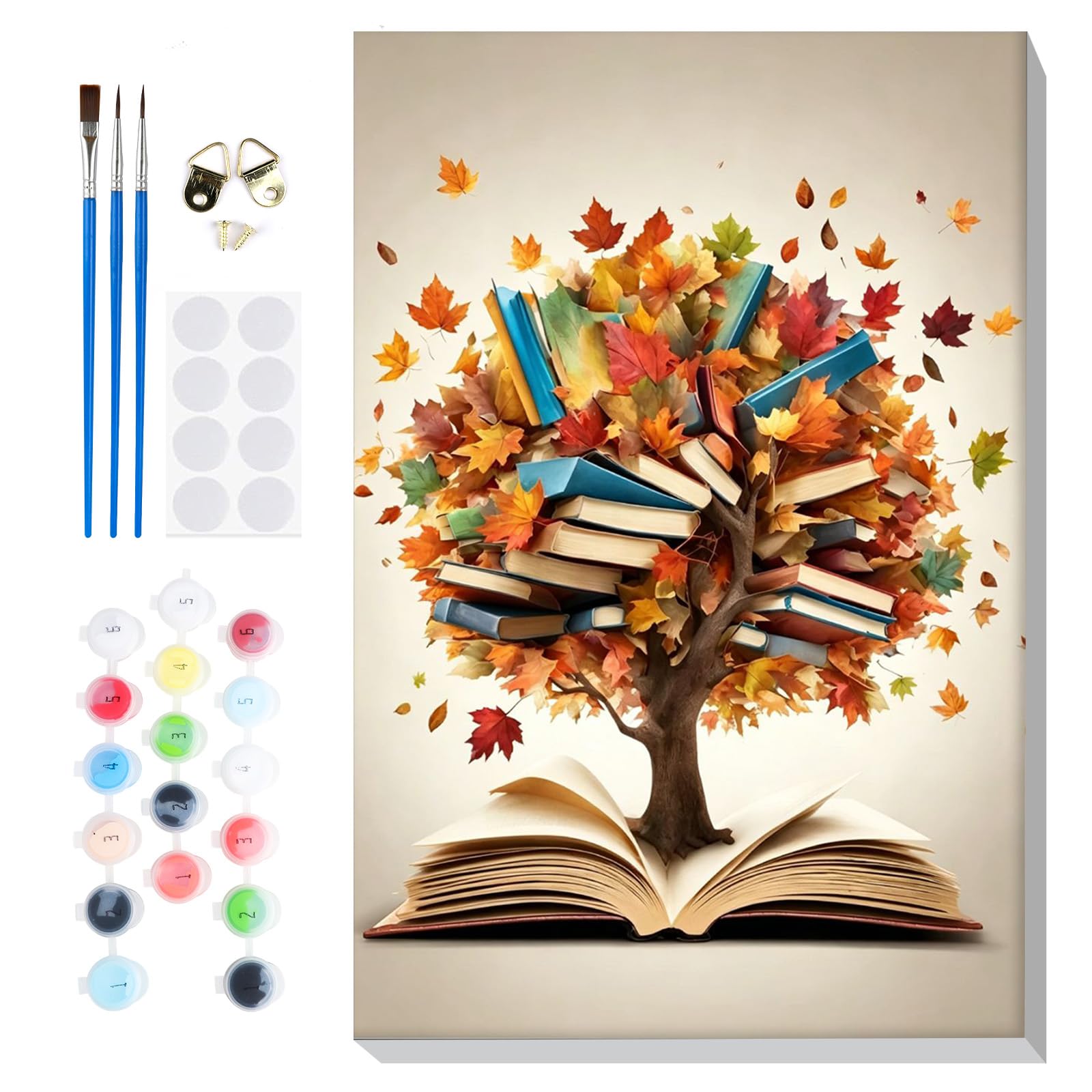 Lxmsja Framed Paint by Numbers for Adults Beginners Tree of Life Books, Autumn Painting by Numbers on Canvas, DIY Acrylic Fall Painting Art and Crafts Kit Gifts for Home Wall Decor, 8x12in