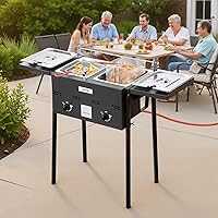 Vista 9 de VEVOR Freidora de propano para exteriores, freidora comercial de doble quemador, cocina de acero inoxidable de 16 cuartos de galón con cestas