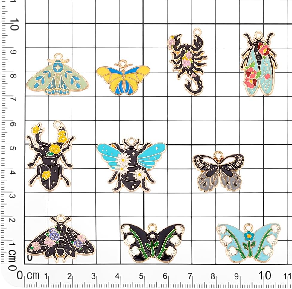 PH PandaHall 20Pcs 10 Styles Insect Pendants Butterfly Charms Scorpion Beetle Bees Pendants with Flower Enamel Metal Gold for Key Chains DIY Bracelet Necklace Earring Jewelry Making Craft - Image 2