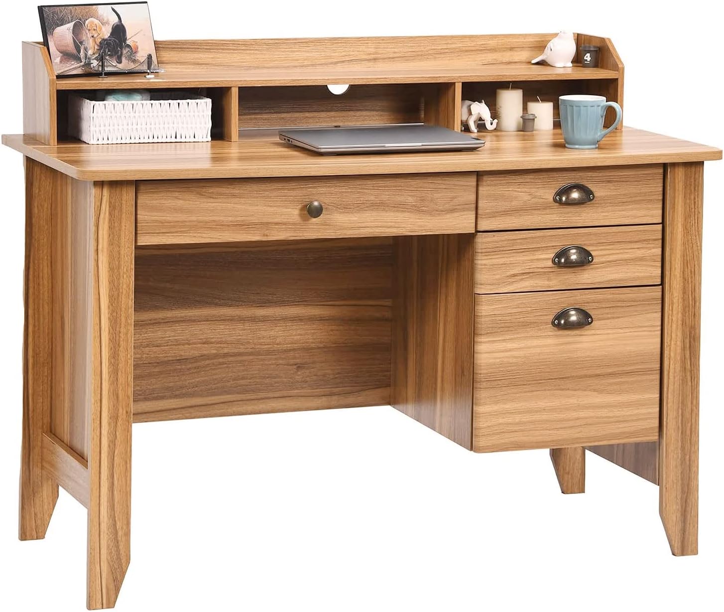 Catrimown Computer Desk with Drawers and Hutch, Farmhouse Home Office Desk with File Drawer,Student Girls Desks,Teens Writing Table, Small Computer Desk for Bedroom, Rustic Oak