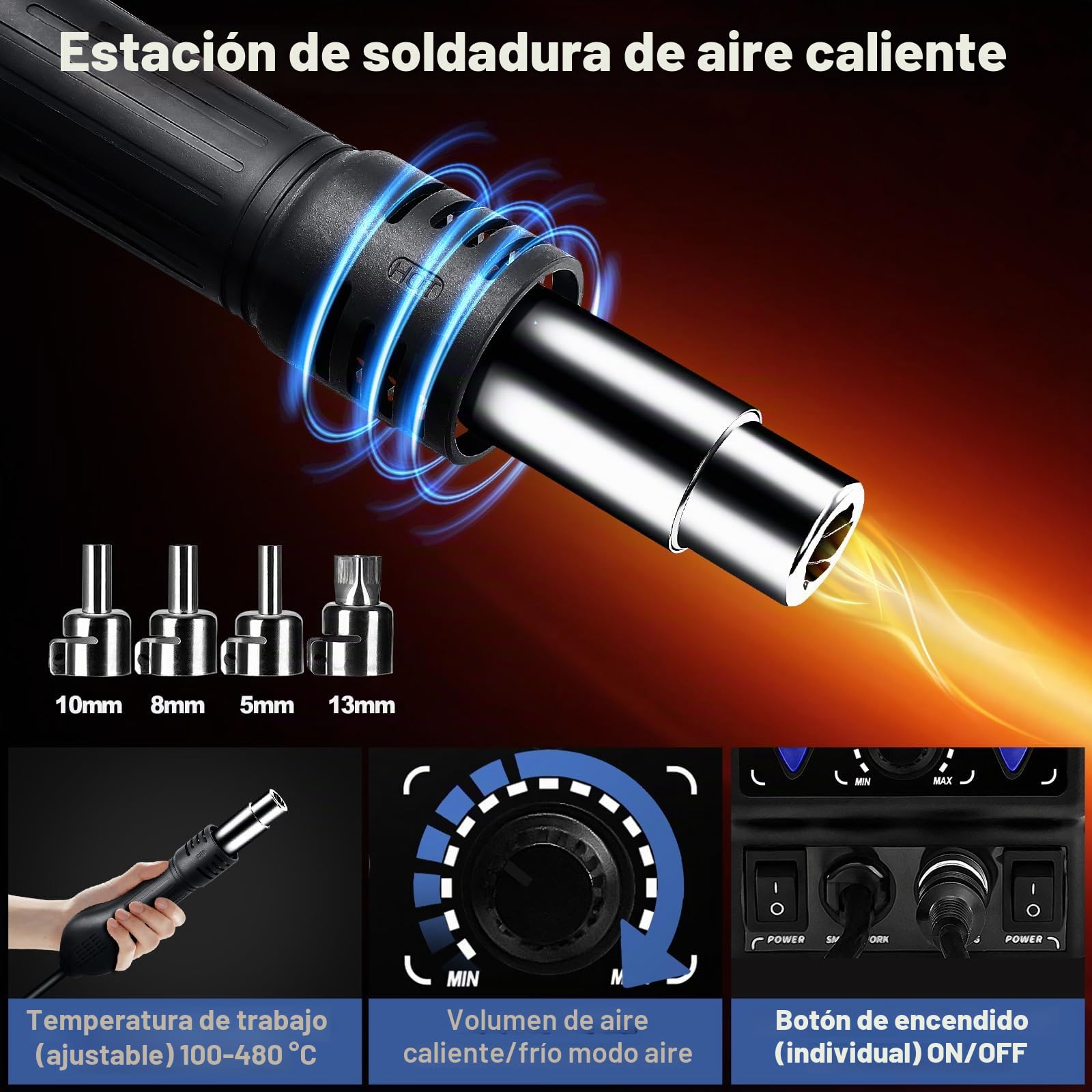 Yofuly 750W Estación de Soldadura, 2 EN 1 Soldadura y Retrabajo de Aire Caliente SMD 8786D Soldering Station Soldador de Estaño Profesional Ajustable 392°F-896°F (EU)