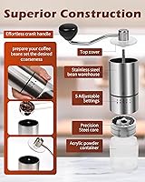 Vista 5 de Molinillo de café manual con rebaba de acero inoxidable para goteo, prensa francesa, 5 configuraciones ajustables, molino manual con rebaba