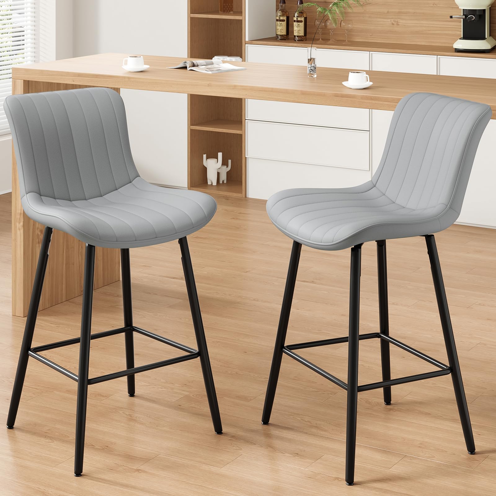 Soohow 26 Inch Counter Stools Set of 2, Faux Leather Barstool Modern Counter Chair, Counter Height Bar Stools, Counter Height Stools Barstools for