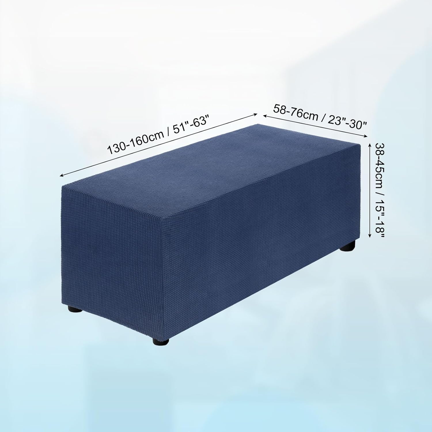 uxcell Stretch Ottoman Cover Rectangular Oversized Square Ottoman Slipcover with Elastic for Foot Stool Living Room Bedroom Fit Length 130-160cm / 51"-63", X-Large, Navy
