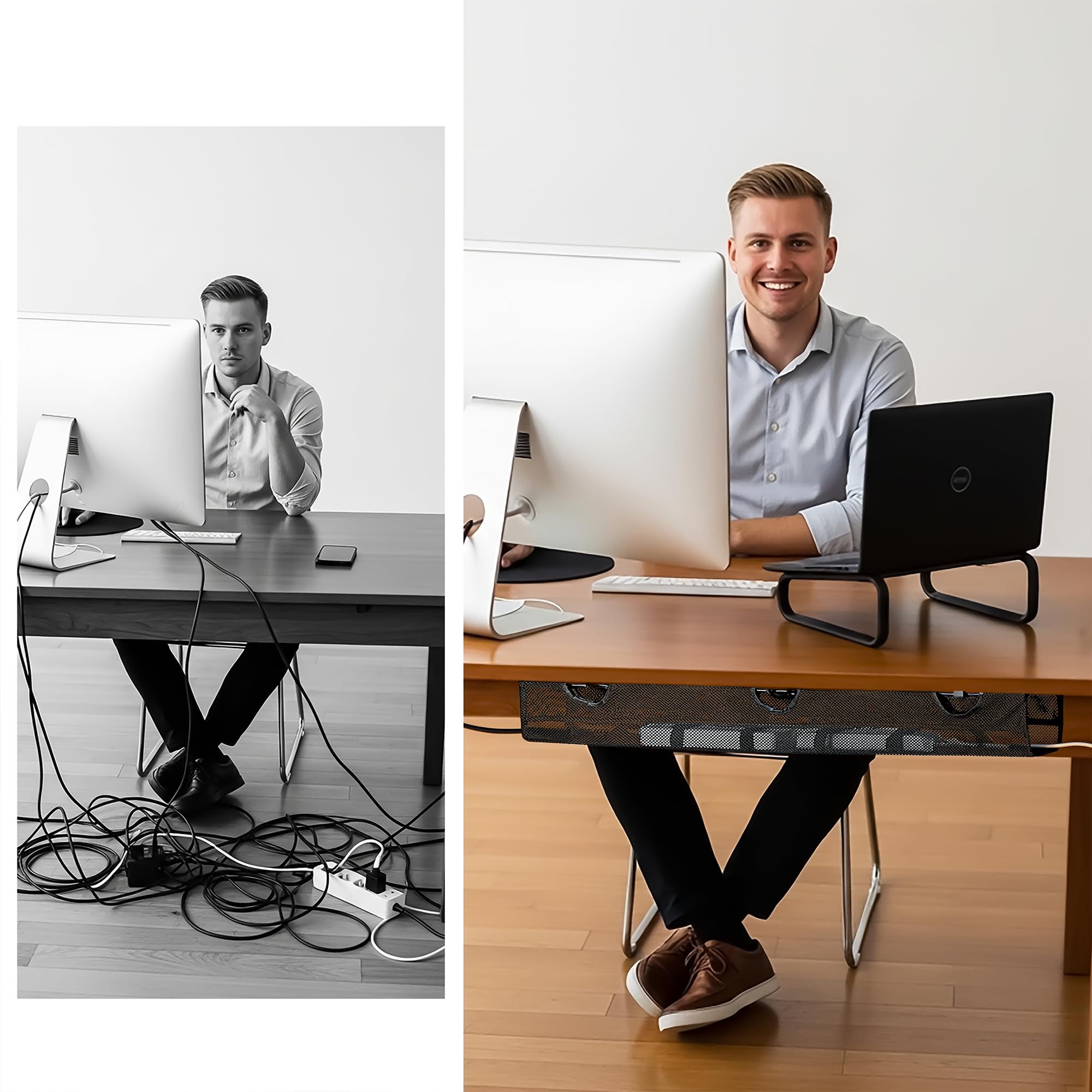 Recoge Cables Escritorio | Soporte Regleta Escritorio | Bandeja Organizador de Cables | Organizador Cables Mesa | Bandeja para Cables | Malla Cables | Esconde Cables - 5