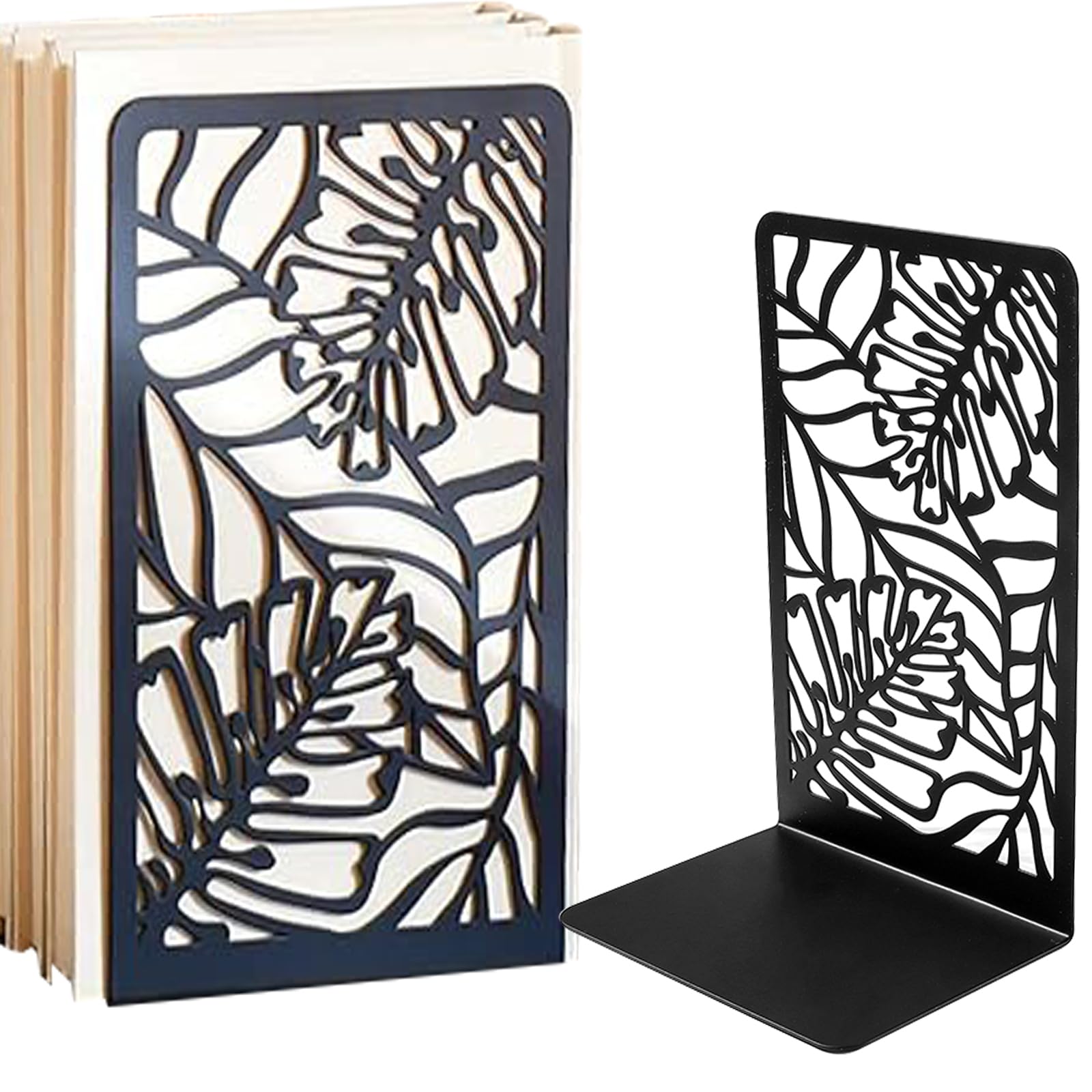 Sujetalibros Metal Originales Sujeta Libros Estanteria-1Par Soporte Libros Estanteria Aguanta Libros Bookends para Oficina Hogar Escuela Biblioteca (Follaje)