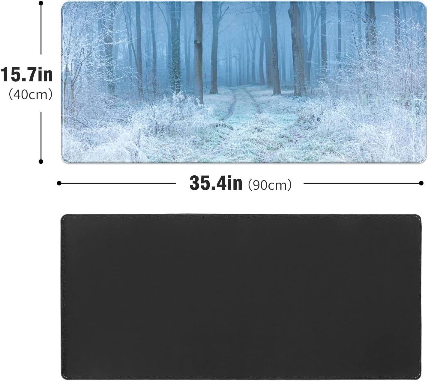 FCZ Large Gaming Mouse Pad 35.4''x15.7'' Winter Snow Forest Trees Extended Non-Slip Soft Rubber Mousepad for Desktop Office Stitched Edges Waterproof Keyboard Mat for Desk Computer Laptop