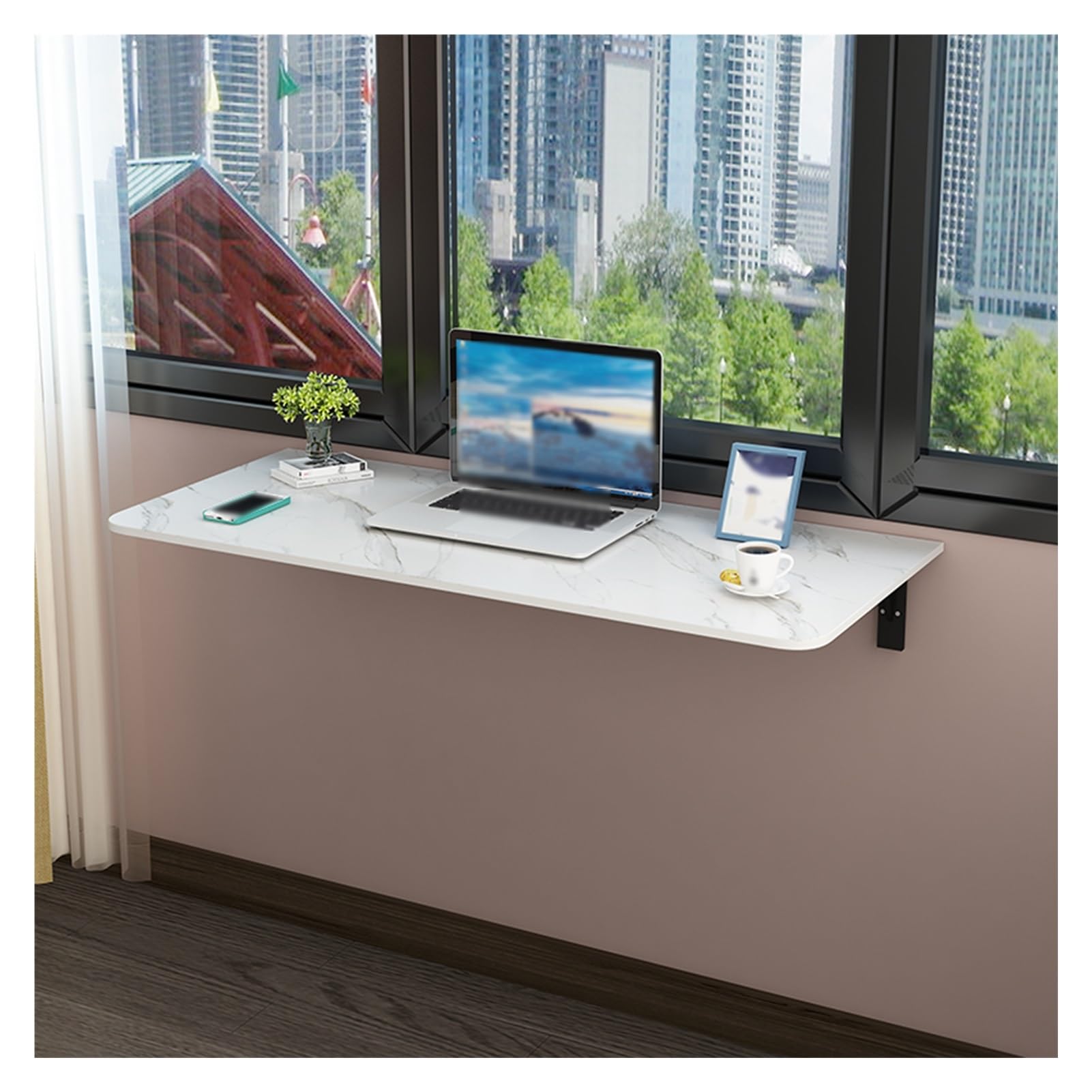 LWJSOCP Wall Mounted Fold Down Table SpaceSaving Foldable Workbench for Laptop Study Dining Perfect for Balcony Bedroom Kitchen 80x30cm