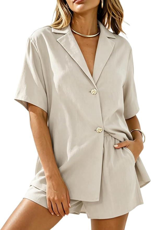 Cap-Sleeve Linen Shorts Set