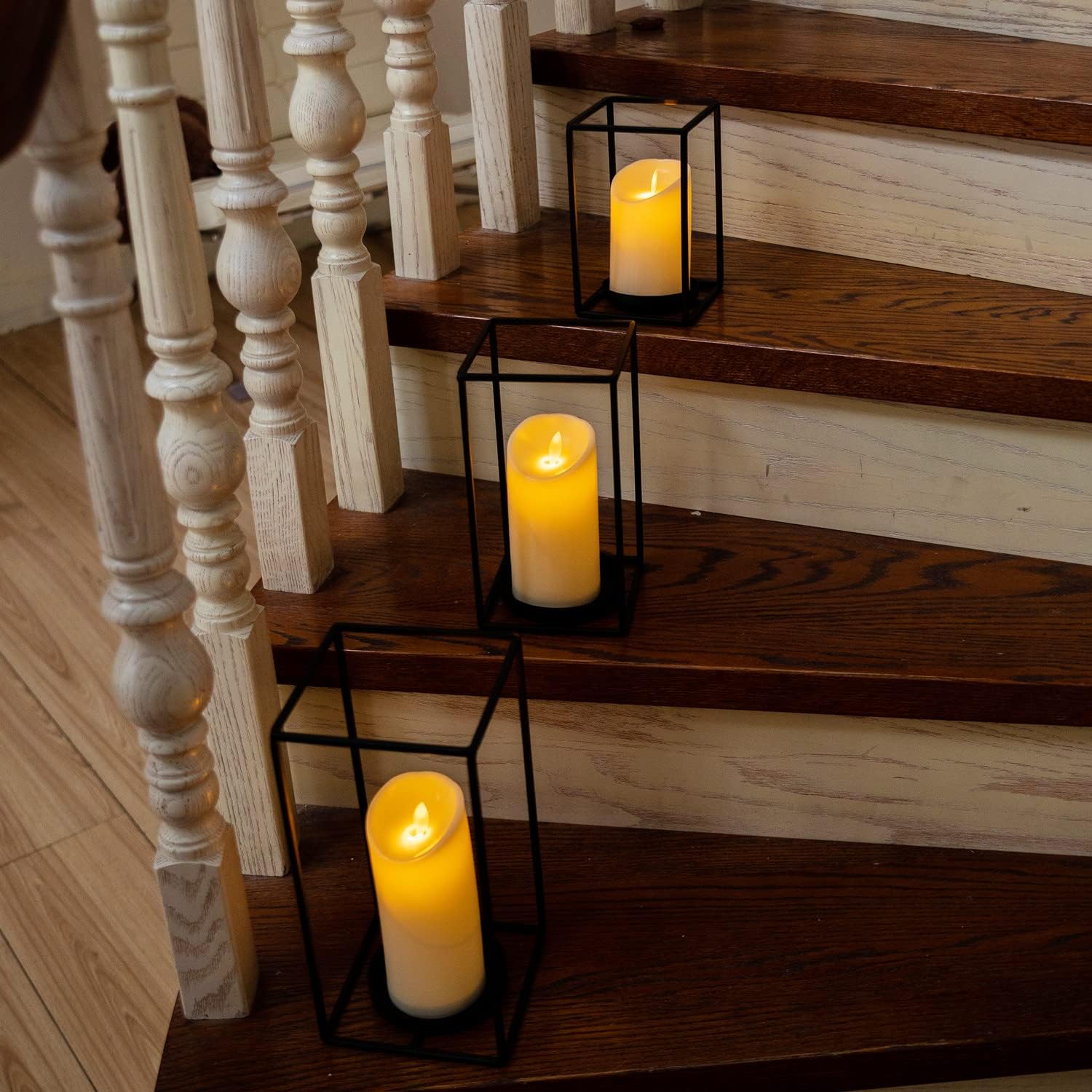 HPC Decor 3PCS Black Metal Candle Lanterns - 7in, 9in, 11in - Modern Farmhouse Decor for Home, Wedding, Party, Holiday