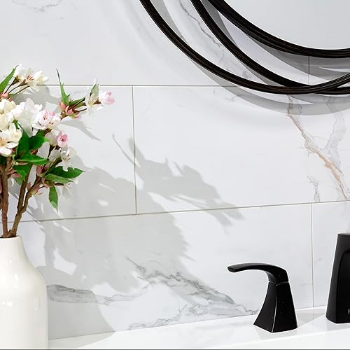 Miniatura 2 de Palisade Azulejos de vinilo entrelazados impermeables para salpicaduras de 22.8 x 7.31 pulgadas en mármol de Carrara, sin juntas, fácil de instalar