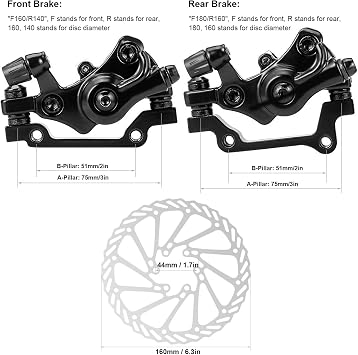Alvinlite Bike Disc Brake Kits, Bike Brake Levers Conversion Kit Mechanical Front and Rear Brake Caliper Rotor Sets for Mountain Bicycle Folding Bike