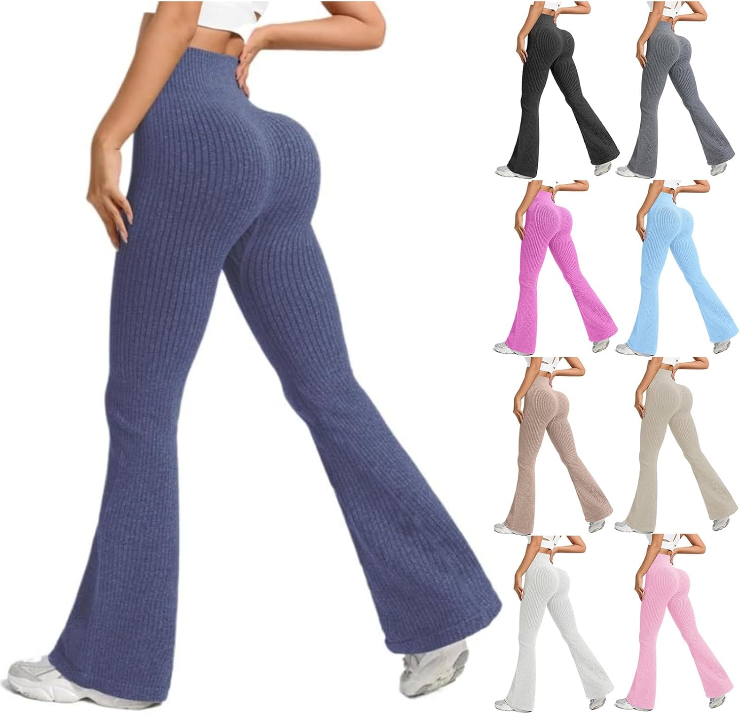 Flare Leggings for Women Ribbed Workout Pants High Waisted Tummy Control Leggings Stretch Soft Yoga Pants