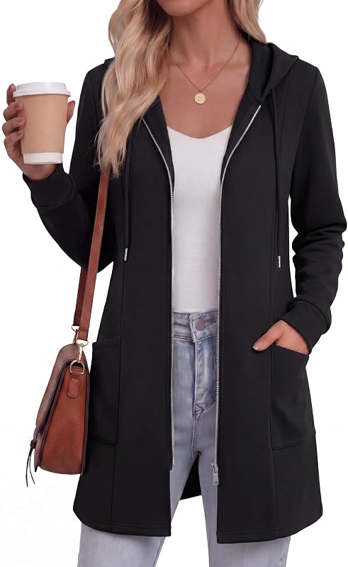 Zeagoo Hoodies for Women Sweatshirt Fall Zip up Jacket 2026 Black L
