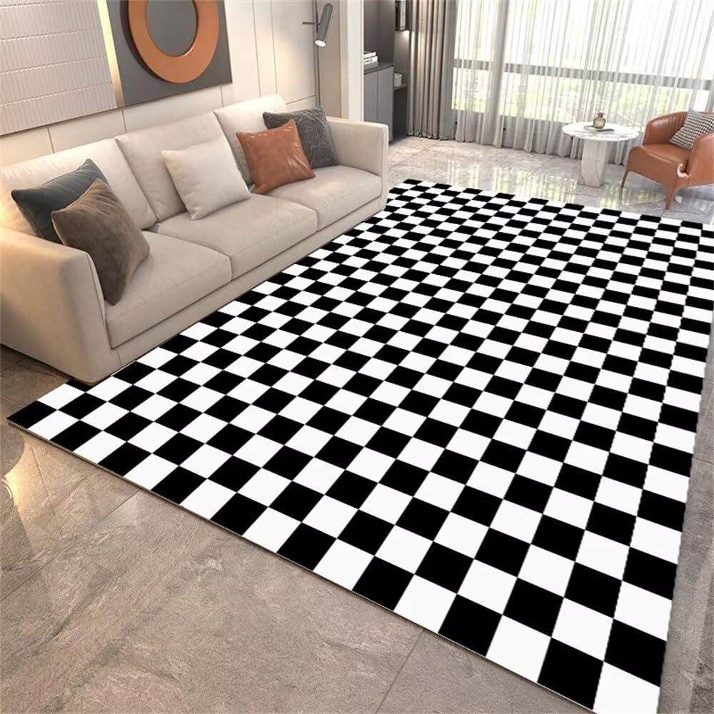 Tapis de décoration moderne haut de gamme noir et blanc géométrique 160X230cm