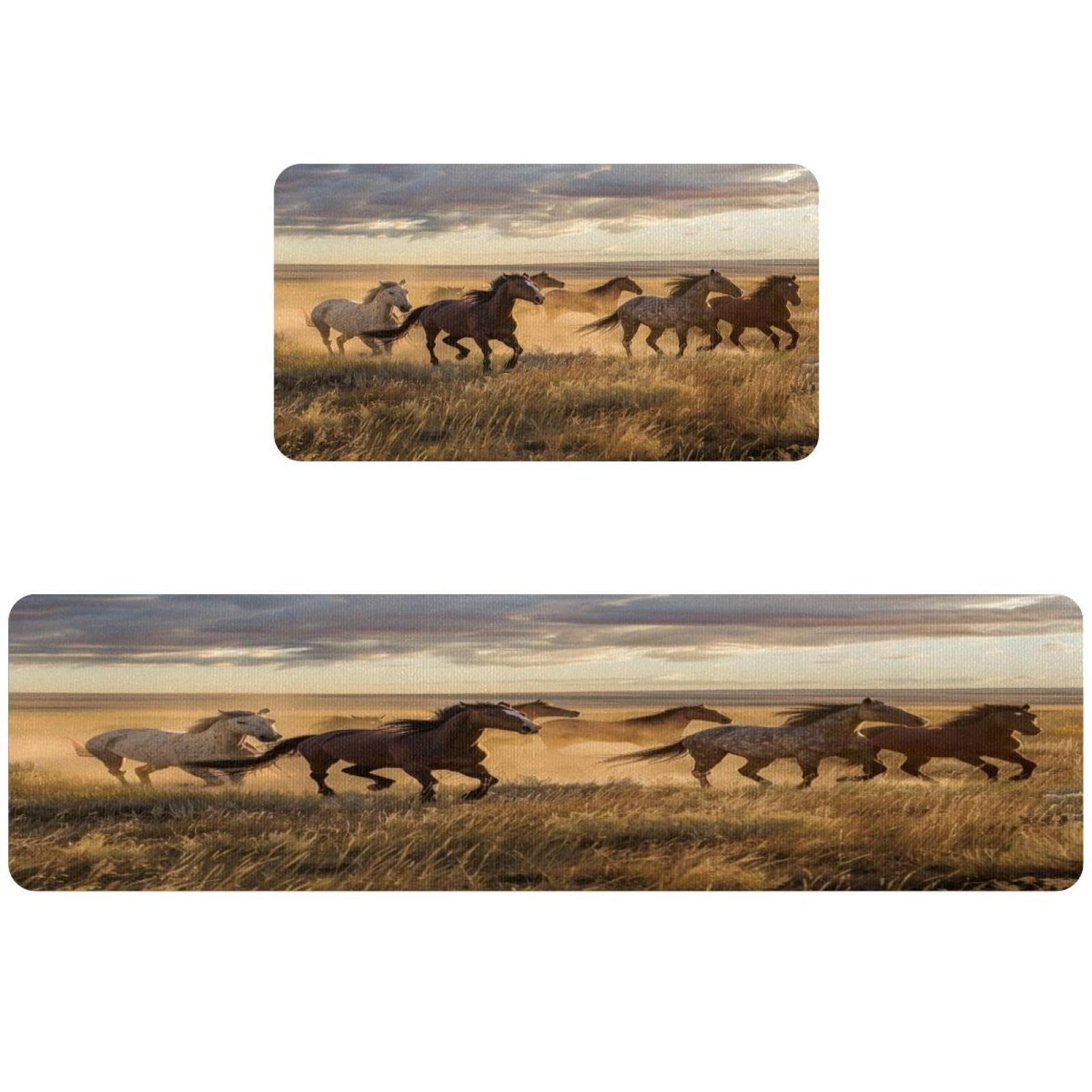 Alfombrillas de cocina VAPOKF con diseño de caballos lavables y antideslizantes pack de 2