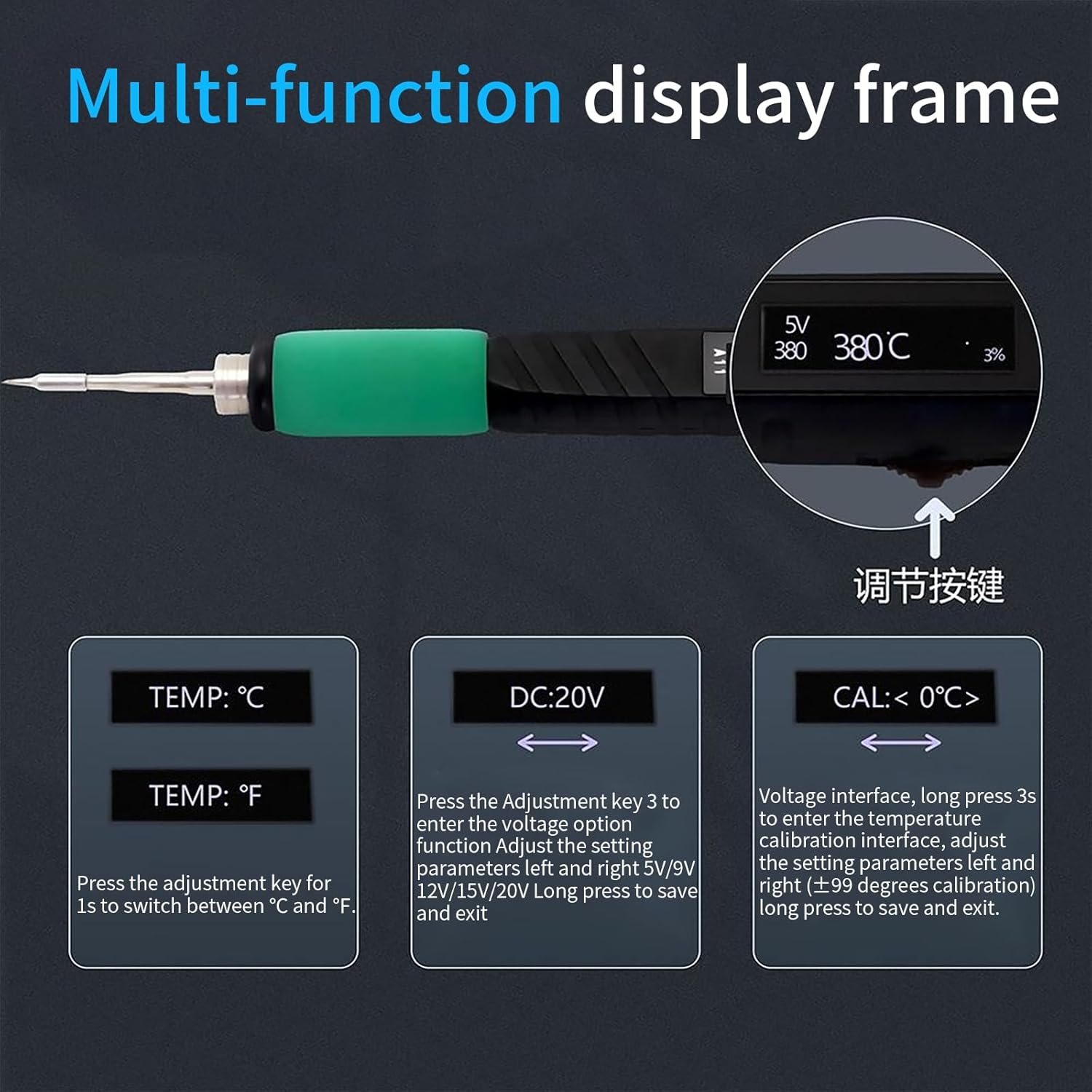 A11 USB portable C210 soldering iron with A11 Soldering Station, compatible with Universal T210/C210 series soldering iron tips, Equipped with LCD display screen and automatic sleep mode