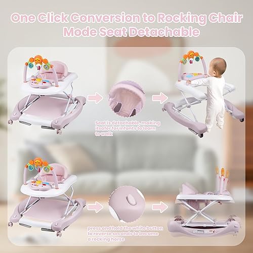 Miniatura 13 de Andador de bebé 5 en 1, andadores de bebé para niños y niñas de 6 a 12 meses, caminador de actividad plegable, andador infantil con gorila, altura