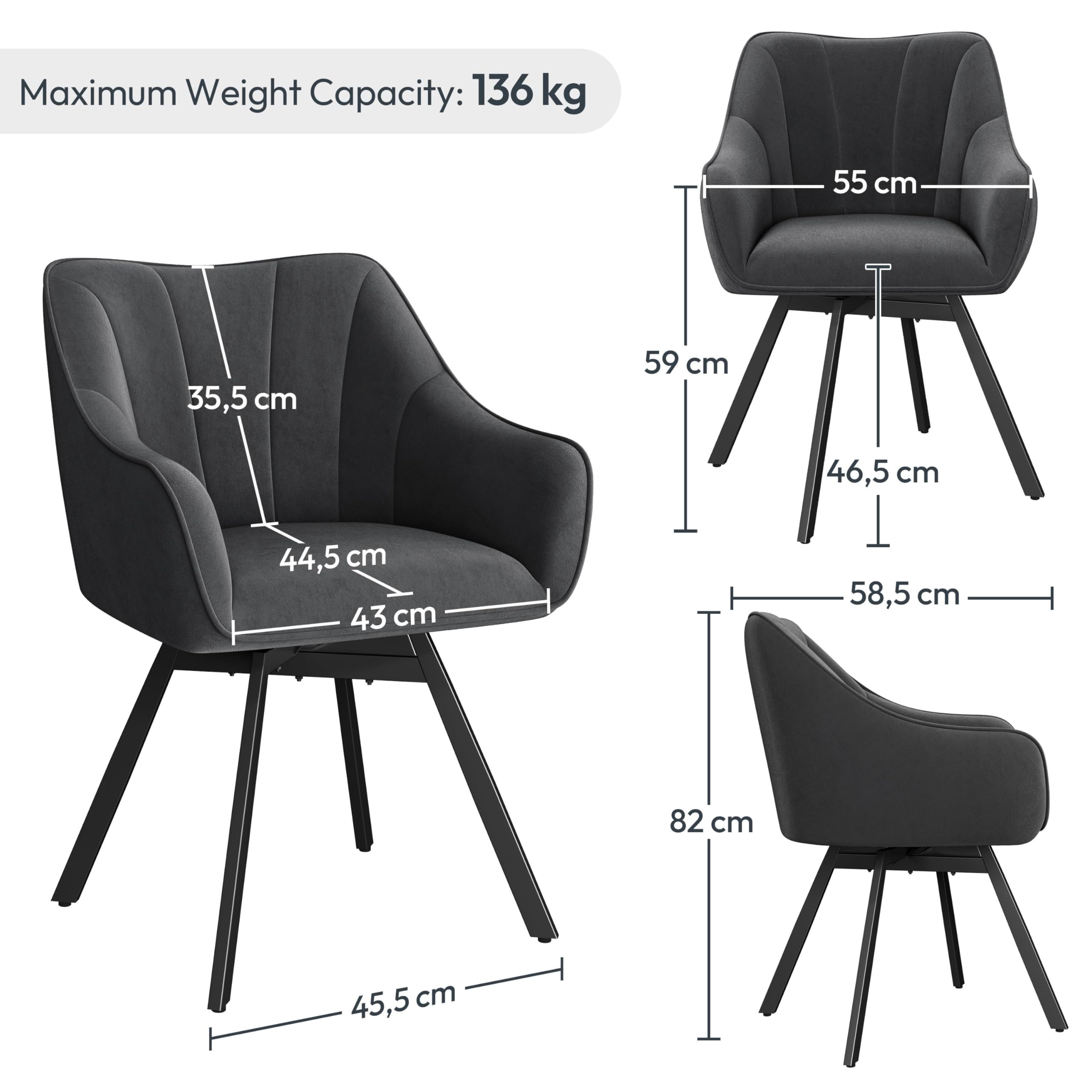 Yaheetech Swivel Dining Chair with Armrests and Backrest, Modern Velvet Side with Metal Legs and Rotating Seat,Kitchen Chair for Dining Room,Living Room,Bedroom,Office,Gray — view 2