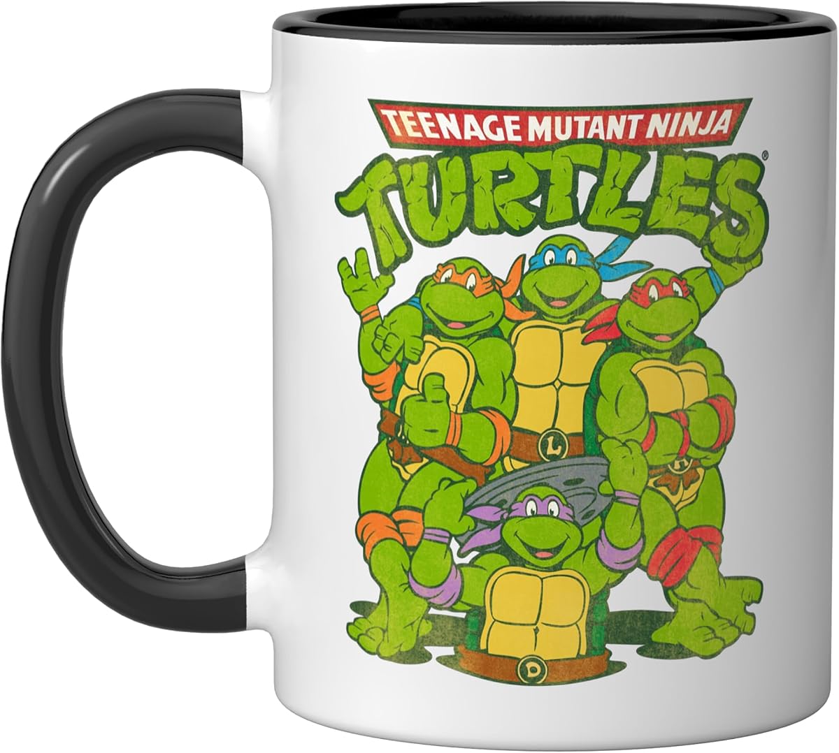 TMNT All Ninja Turtles With Names Ceramic Mug, Black/White, 11oz