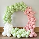 AMFIN (Pack of 200) Pastel Birthday Decoration Item Balloons - Pink, Green & White,Rubber gallery image