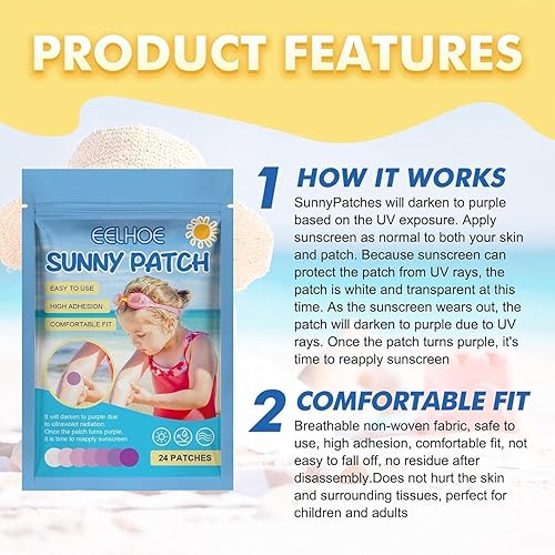 Miniatura 8 de 24 calcomanías UV para protector solar, detección UV impermeable, calcomanías de crema solar para volver a aplicar para adultos, parches