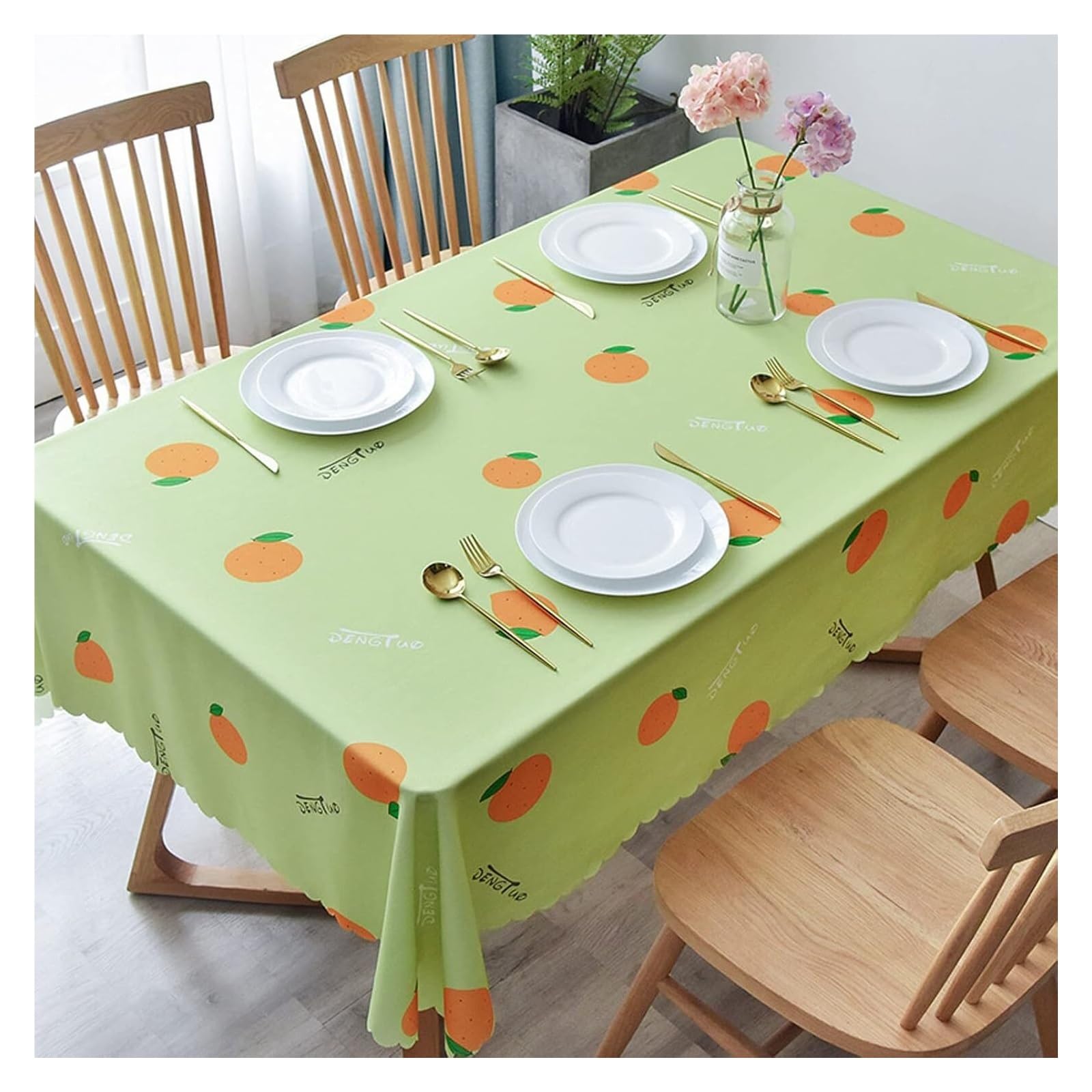 Nappe lavable en coton et lin verte 130x200cm housse de table rectangulaire robuste
