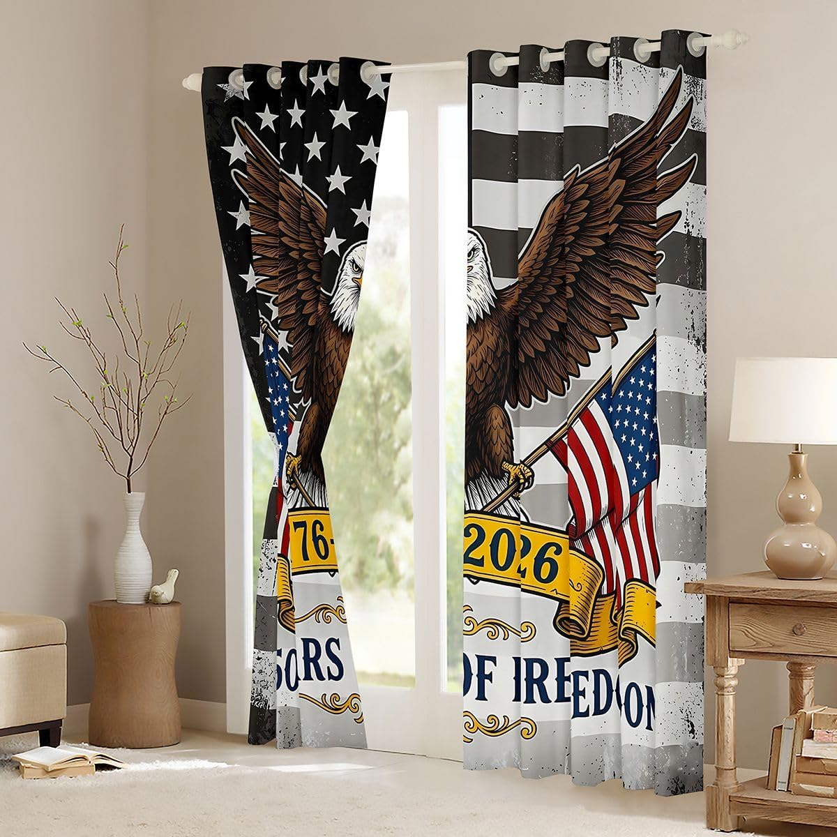 Feelyou American Eagle Blackout Curtains Rustic Stars Stripes Darkening Drapes for Bedroom Living Room Decor USA Flag Thermal Insulated Shades American Flag Window Treatments, 2 Panels 38 x 54 Inch