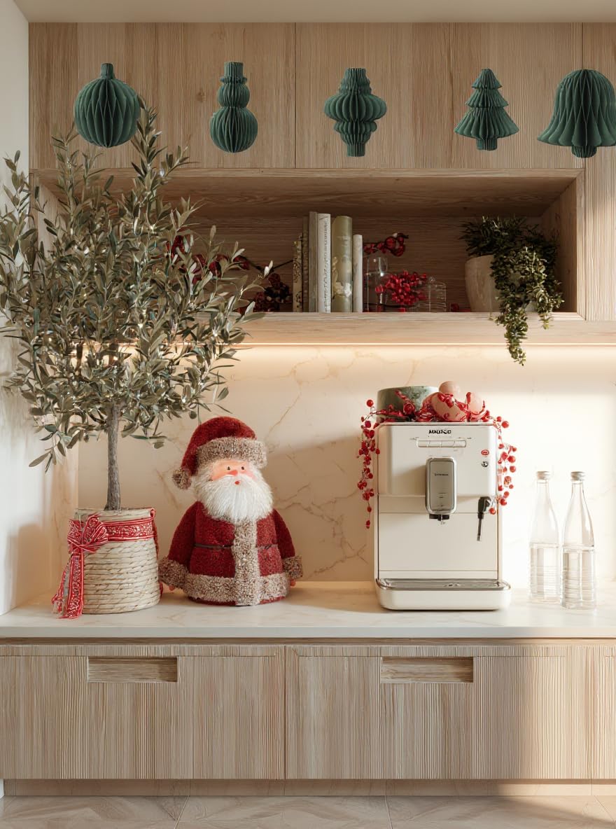 Lot de 21 décorations de fête de Noël en papier nid d'abeille, décorations à suspendre pour sapin de Noël, cloches, boules, lanternes, plafond, mur, décoration d'intérieur