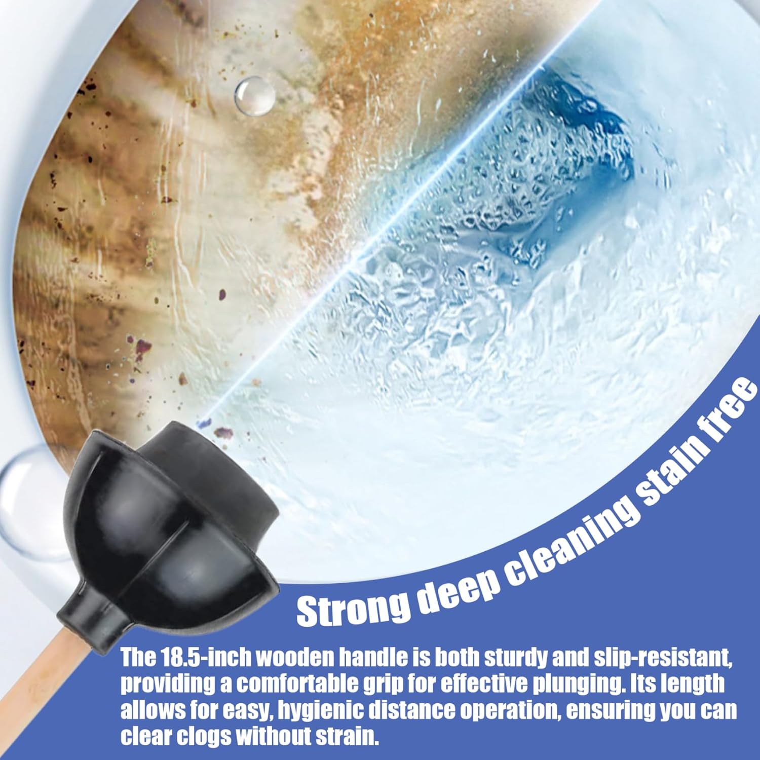 Toilet Plunger 5.5'' Rubber Double Thrust Force Cup Toilet Plunger Heavy Duty with 18'' Handle Plungers for Bathroom Kitchen Sinks Toilets Plungers for Bathroom Clog Remover