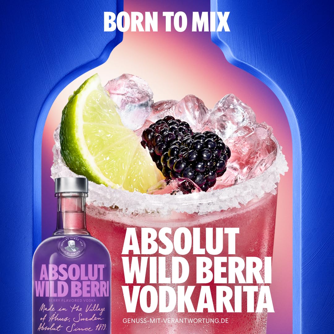 Absolut Vodka Wild Berri, Wodka mit fruchtig-intensivem Wildberry-Geschmack und ohne zusätzlichen Zucker, für Cocktails und Longdrinks, 38 Prozent Volumen, 1 x 1L