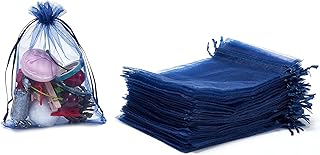 DMS RETAIL Organza Return गिफ़्ट पैकिंग बैग पोटली | बच्चों के लिए पाउच I रिटर्न गिफ्ट पाउच महिलाओं के लिए I ड्रॉस्ट्रिंग पाउच वेडिंग प्लेन ऑर्गेंज बैग पाउच 8X10 CMS 20 पीस का सेट (नीला)