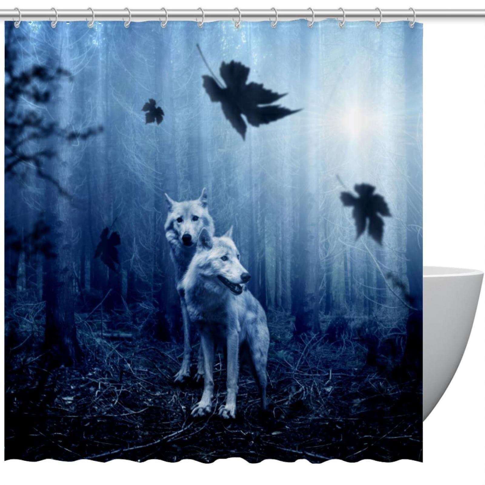 Rideau de douche imperméable loup forêt sombre 183x183 anti-goutte