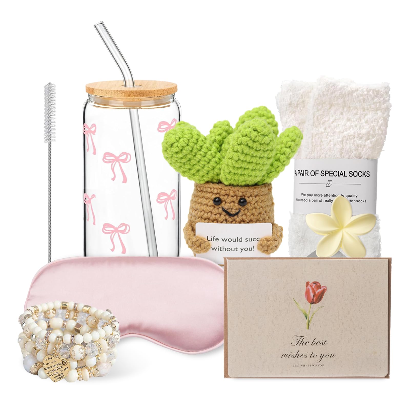 Cesti regalo da donna – 7 pezzi Get Well Soon Care Package con incoraggiamento succulente – Regalo di compleanno per migliore amica, regalo di compleanno per mamma, lei, moglie, sorella