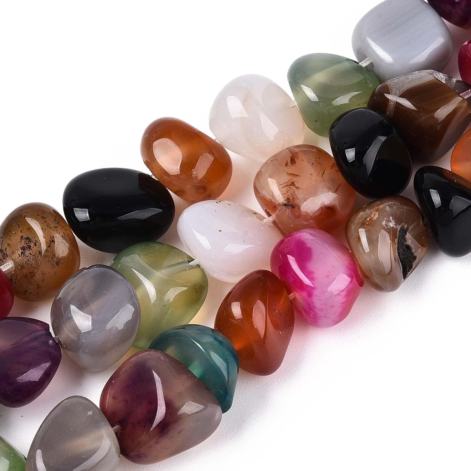 Ipotkitt 5 Strands Mixed Dyed and Undyed Natural Agate Nuggets Beads Strands Tumbled Irregular Stone Spacer Bead for DIY Jewelry Bracelet Necklace Earrings Keychains Crafts