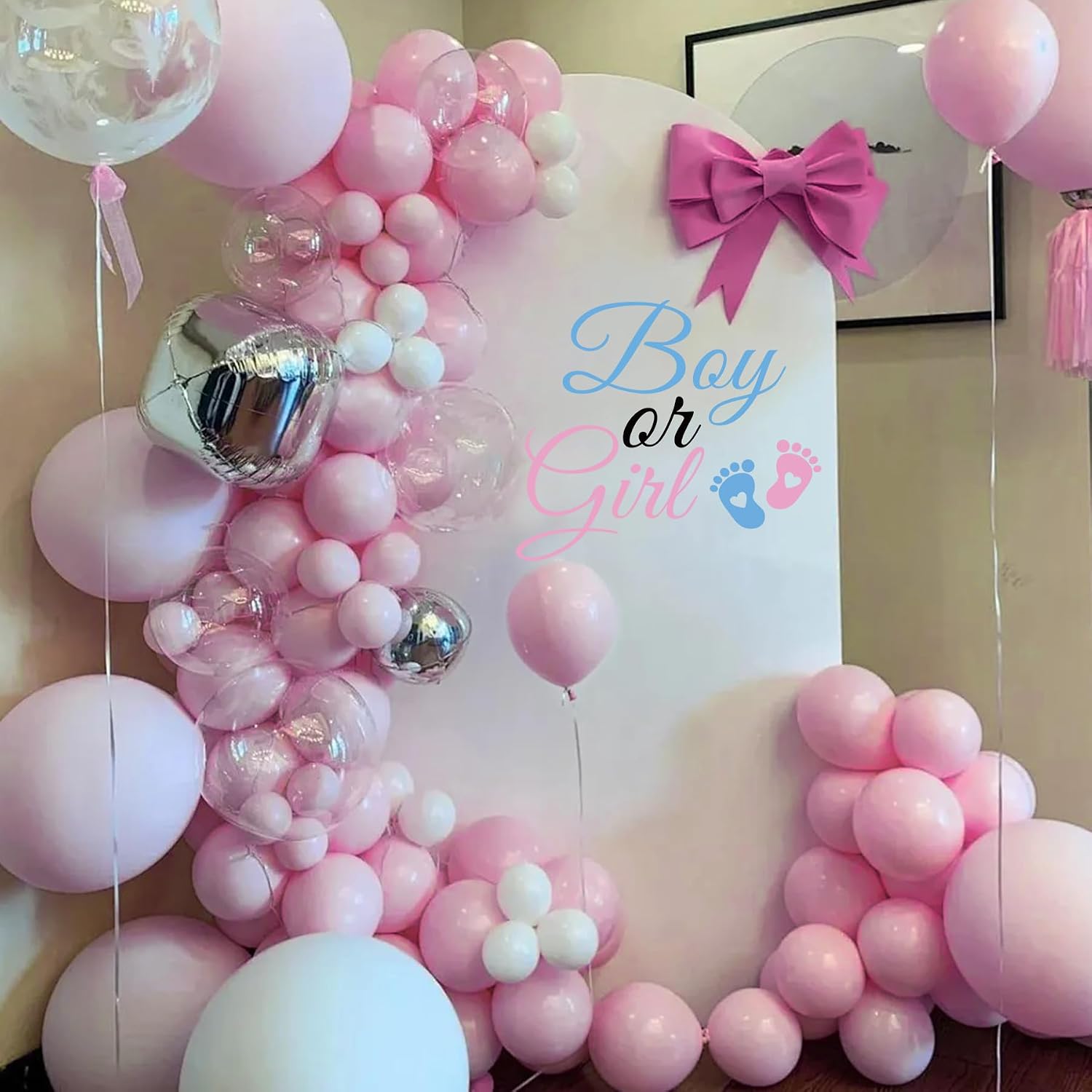 SANDOO Boy or Girl Sign Decal for Balloon Arch - Gender Reveal Decorations, Neutral Peel and Stick Stickers for Backdrop, Oh Baby Decal, Baby Shower Party Supplies