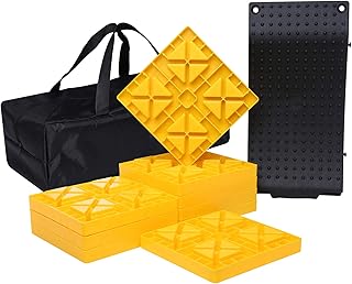 Camper Leveling Blocks, One Top Tire Saver Ramps and 9 Pack Interlocking Leveling Blocks with Carrying Bag, Heavy Duty Rv Leveling Blocks and Chocks Anti-Slip Pads Design (WH-202)