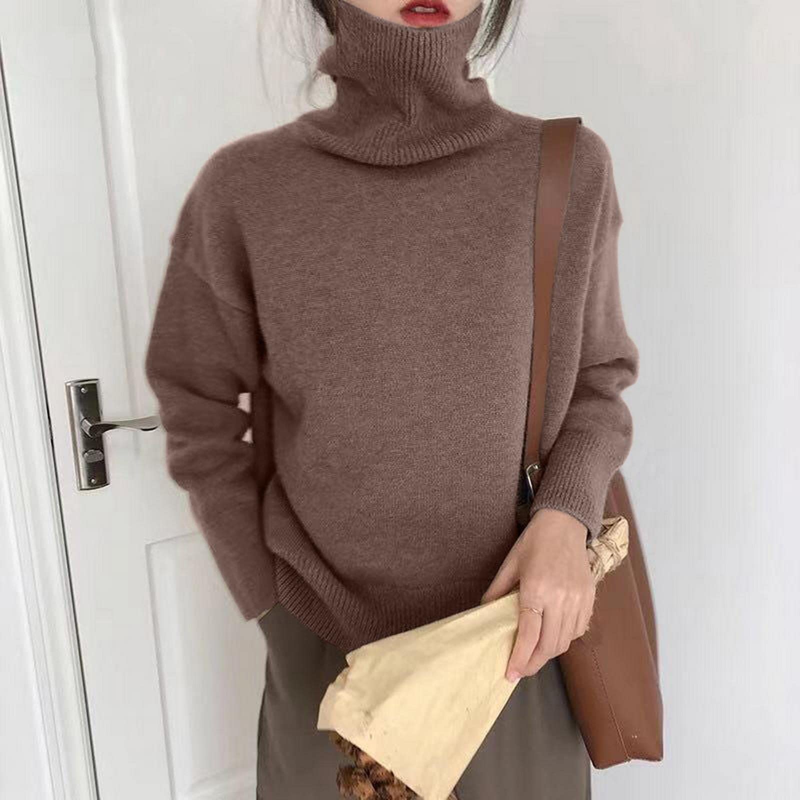 TOBILE Damski sweter z okrągłym dekoltem sztuczny kaszmir elegancki golf dekolt damski sweter miękki dzianinowy podstawowy pulowery okrągły dekolt luźny ciepły damski sweter z dzianiny