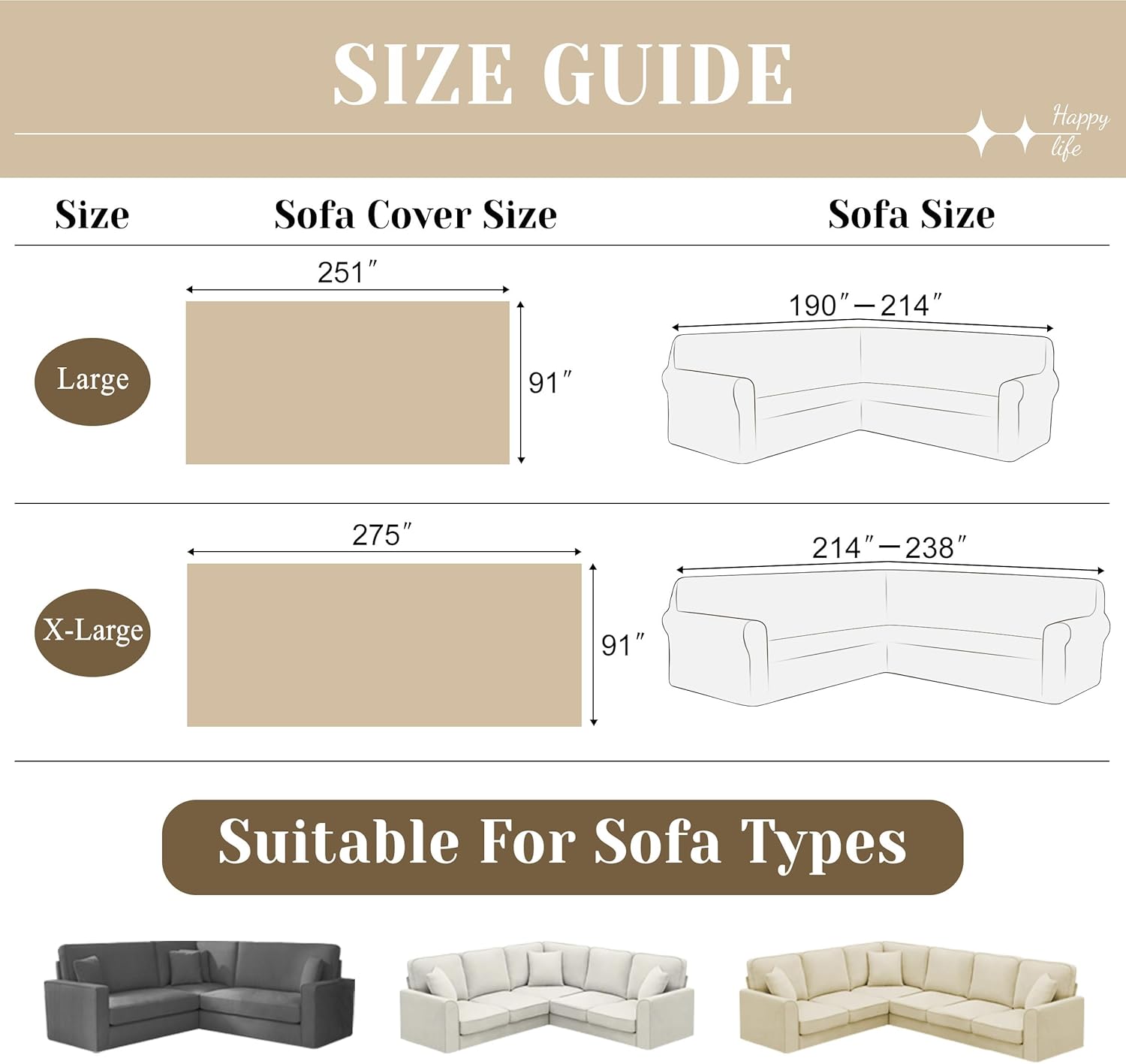 ALIECOM Corner Sectional Couch Covers L Shape Sofa Cover with Tassel Chenille Soft Thick U Shaped Sectional Slipcovers Washable Furniture Protector for Pets Dogs Cats (Tan, 91x275 Inch)