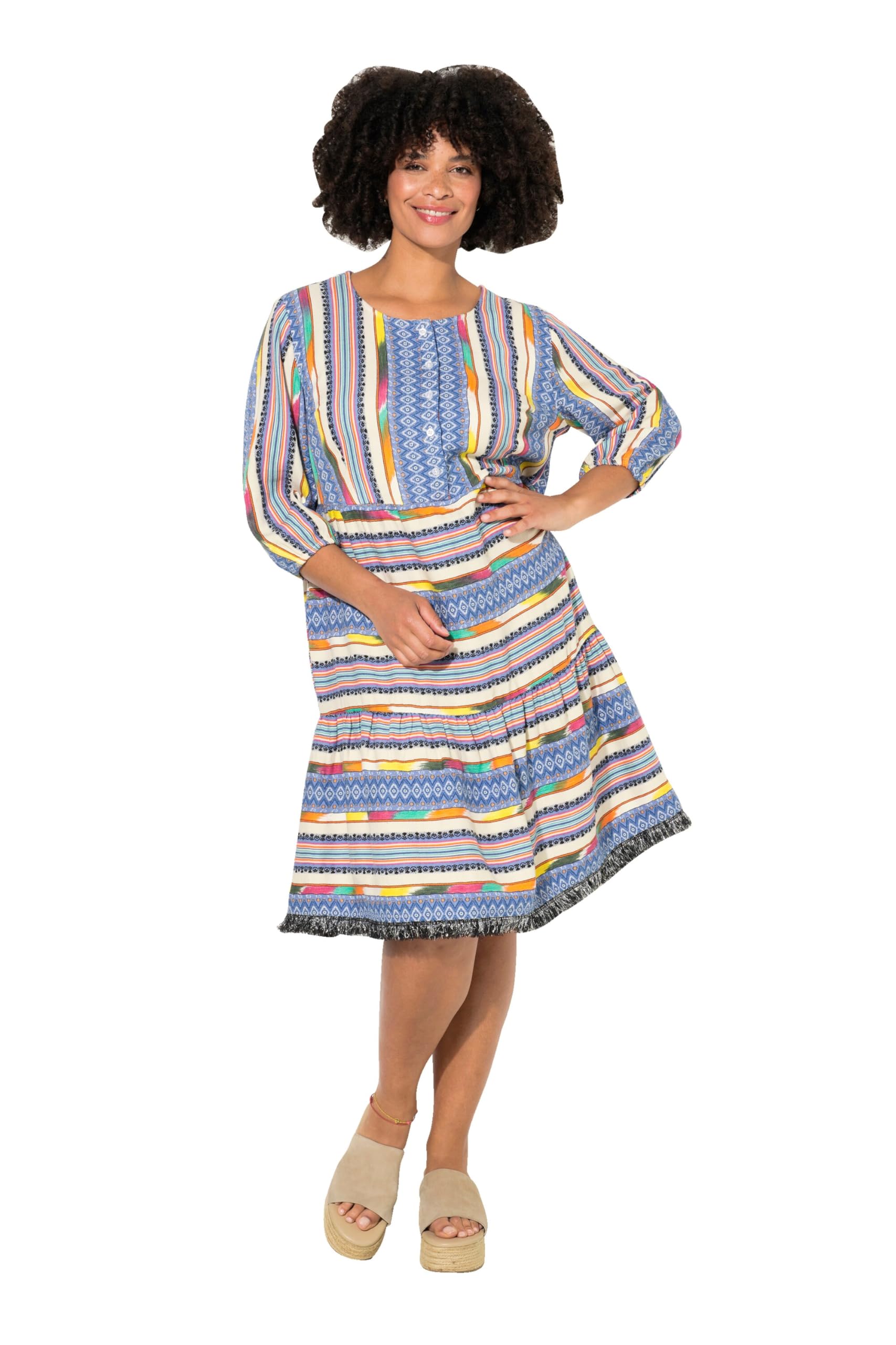 Angel of Style Damen große Größen Übergrößen Plus Size Kleid, A-Line, Musterstreifen, Knopfleiste, 3/4-Ärmel 833565