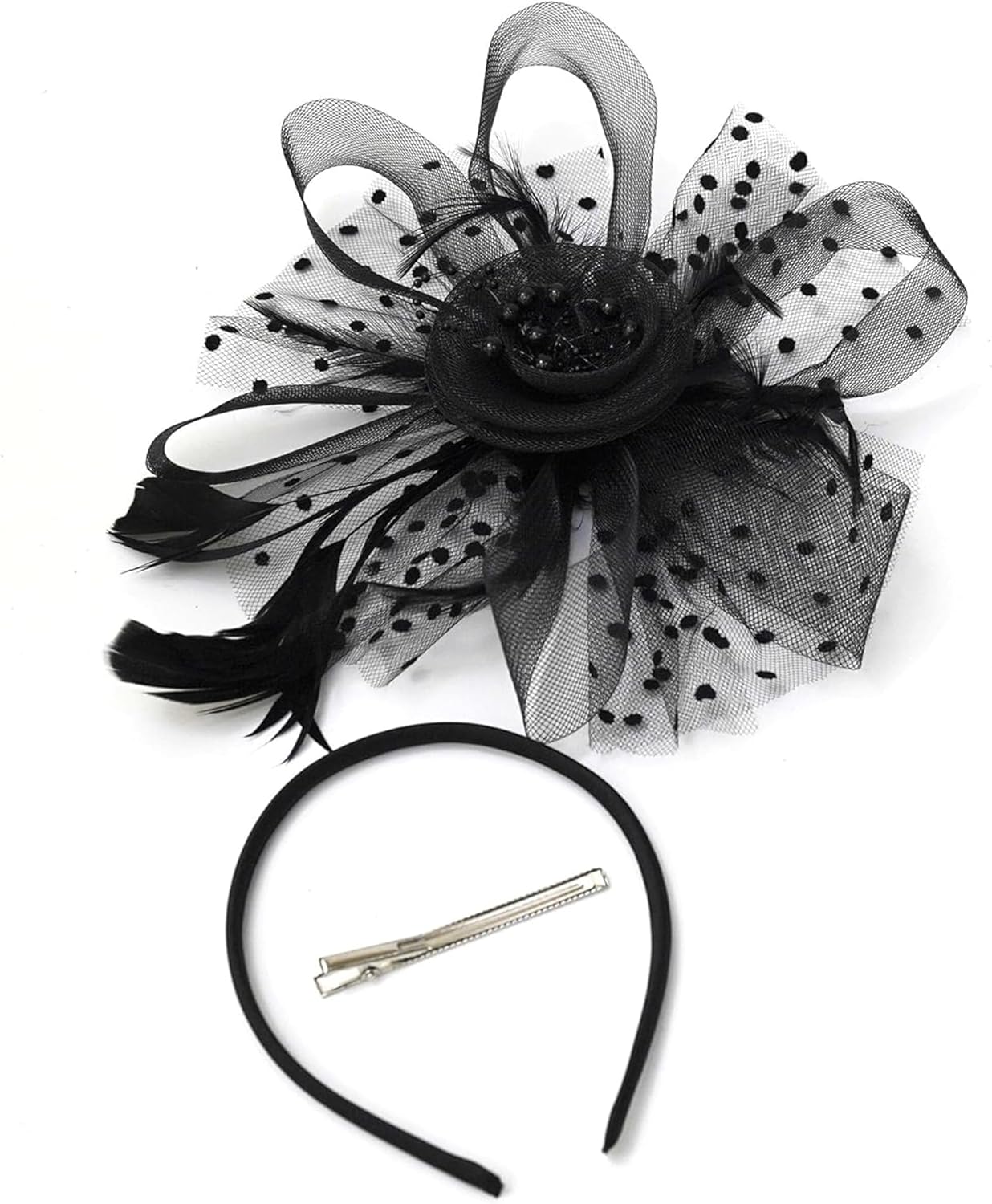 JUNBESTN Fascinators Hat Tea Party Headwear for Women Flower Mesh Feathers Headband