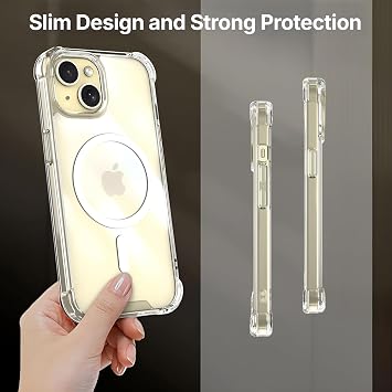 Minesk iPhone 13- 14 için MagShield Serisi MagSafe ile Uyumlu Köşe Korumalı Şeffaf Hybrid Kılıf Ultra Güçlü Manyetik Çember ve Kristal Berraklığında Materyal Premium Kalite Kılıf (13 - 14)