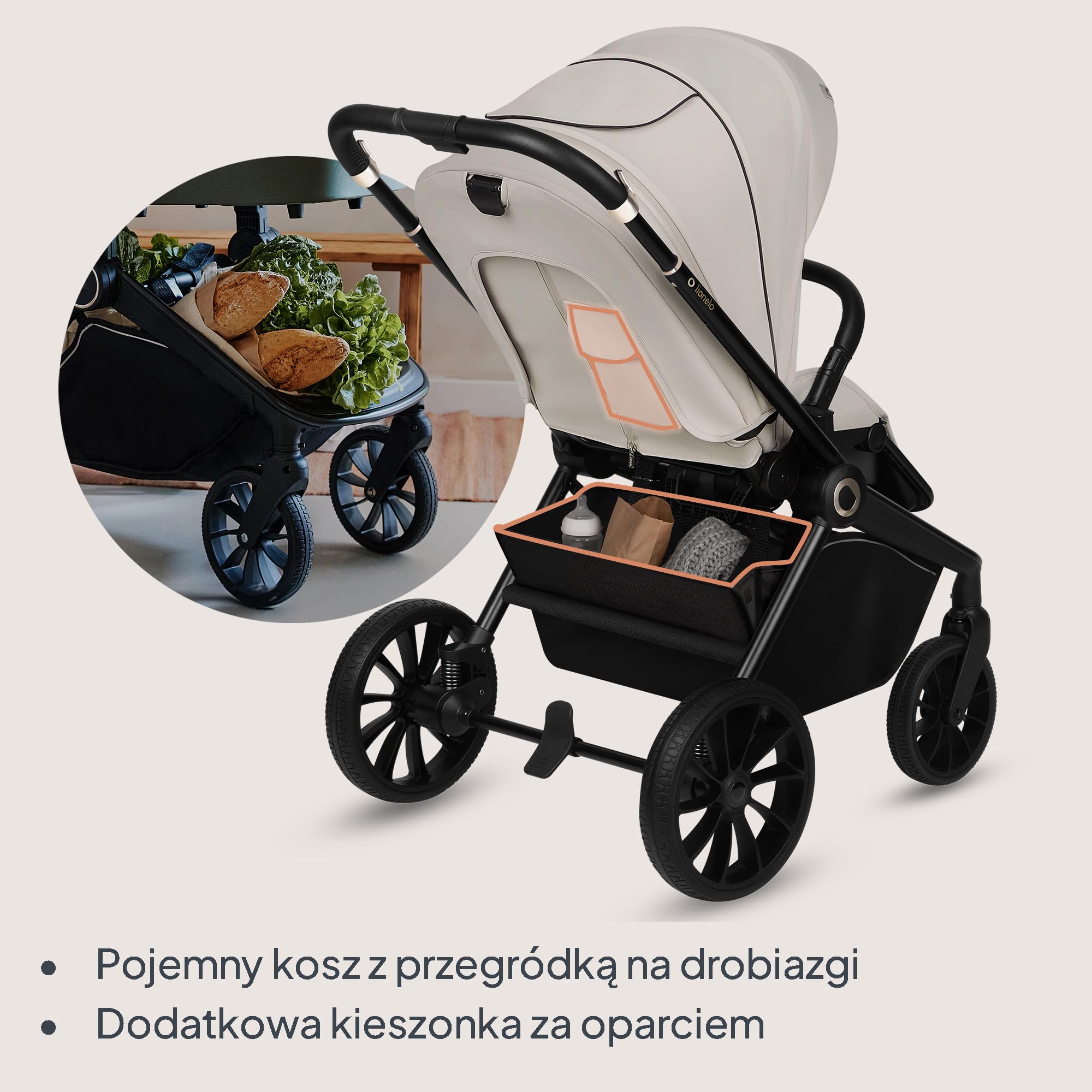 LIONELO MIKA PLUS Wózek Spacerowy Dziecięcy 6-48 miesięcy do 22 kg, Regulacja Oparcia i Podnóżka, Amortyzacja, Obrotowe Koła PU 360° Wodoodporna Budka XXL, UPF50+