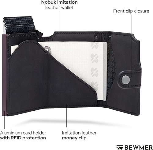 Miniatura 4 de BEWMER Billetera blindada para tarjetas de crédito Cartera delgada para hombres y mujeres Soporte para tarjetas y documentos con protección RFID