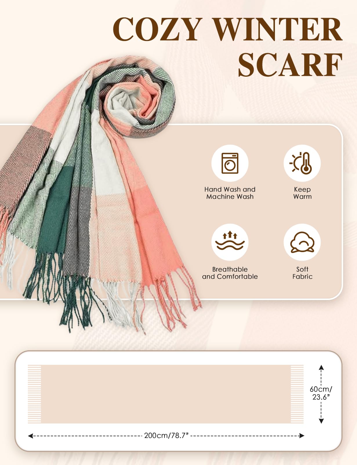 heekpek Sciarpa Donna Invernale Elegante Lunghe Sciarpa Tartan Calda Morbida Colorata Scialle Donna Invernale Cashmere con Frange