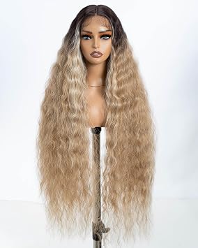 Style Icon Light Brown Super Long Curly Lace Front Wig 40 Inches Long Curly Wave Wig for Women Synthetic T Part Lace Wig 150% Density
