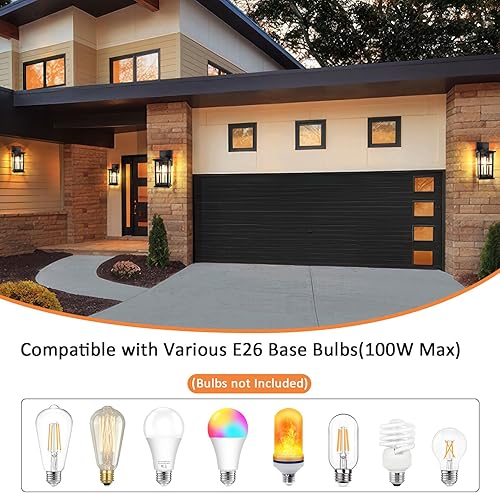 Miniatura 5 de BesLowe Paquete de 2 lámparas para exteriores para montaje en pared, faroles de pared exteriores impermeables, luces de porche, luces exteriores